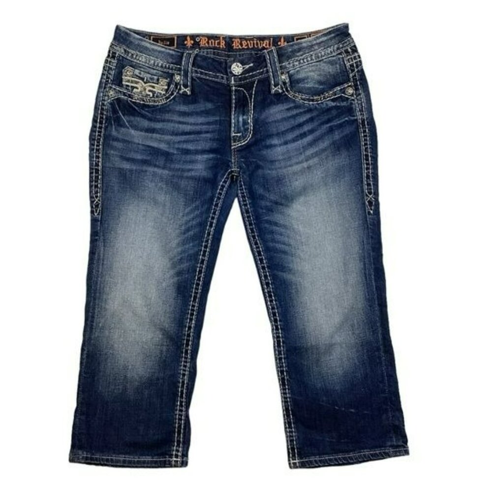 Rock Revival Julie Womens Distressed Capri Jeans Size 29 Blue Denim - Picture 2 of 12